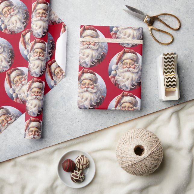 Retro Jultomten i en röd Hat-jul Mönster Presentpapper (Hantverk)