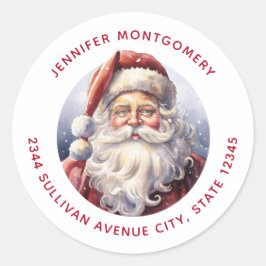 Retro Jultomten i en rödhatt jul - Adress Runt Klistermärke