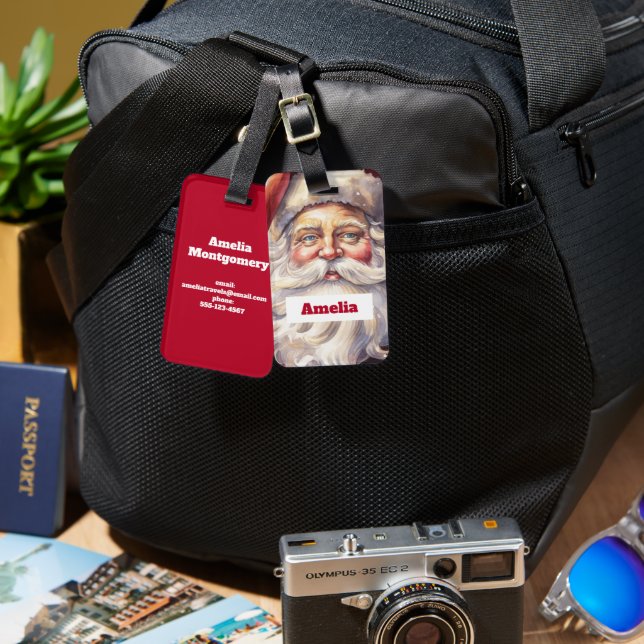 Retro Jultomten i en rödhatt jul Bagagebricka (Fram & Baksida)