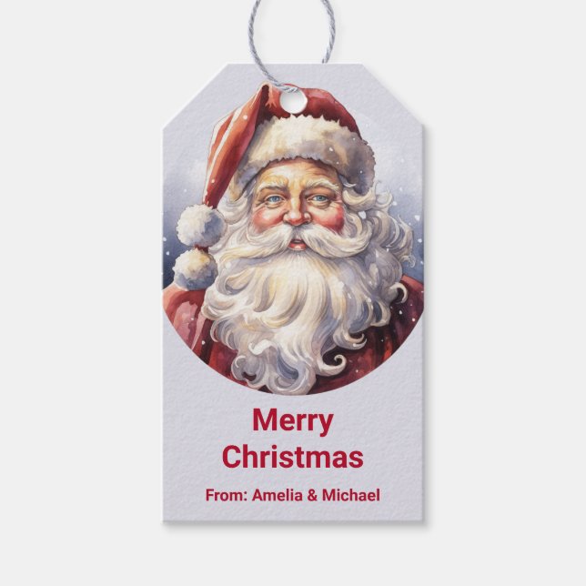 Retro Jultomten i en rödhatt jul Presentetikett (Framsidan)