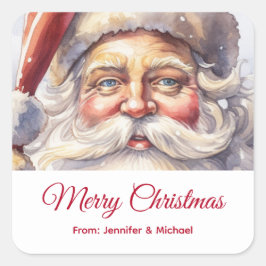 Retro Jultomten i ett rödhett julgift Fyrkantigt Klistermärke