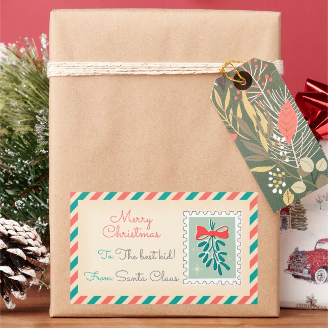 Retro-jultomten i Frimärke - etiketter - Mistletoe (Semester)