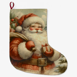 Retro Jultomten Illustration Stor Julstrumpa