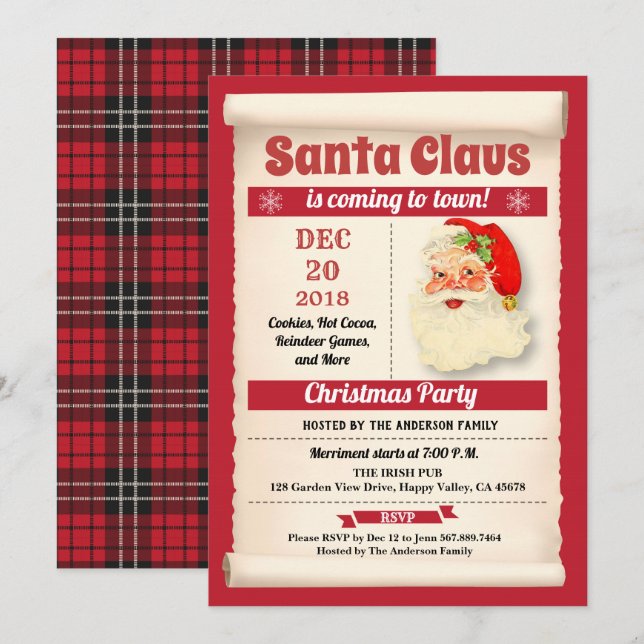 Retro Jultomten jul party vintage Inbjudningar (Fram/baksida)
