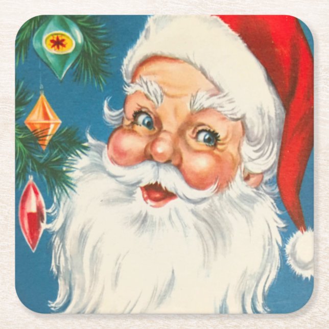 Retro Jultomten med julprydnader Underlägg Papper Kvadrat (Framsidan)