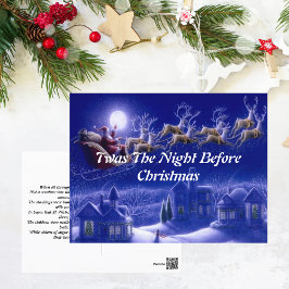 Retro Jultomten Reindeer Blue Måne Card Vykort