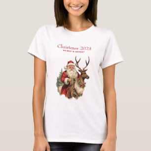Retro Jultomten Riding a Reindeer Jul T Shirt