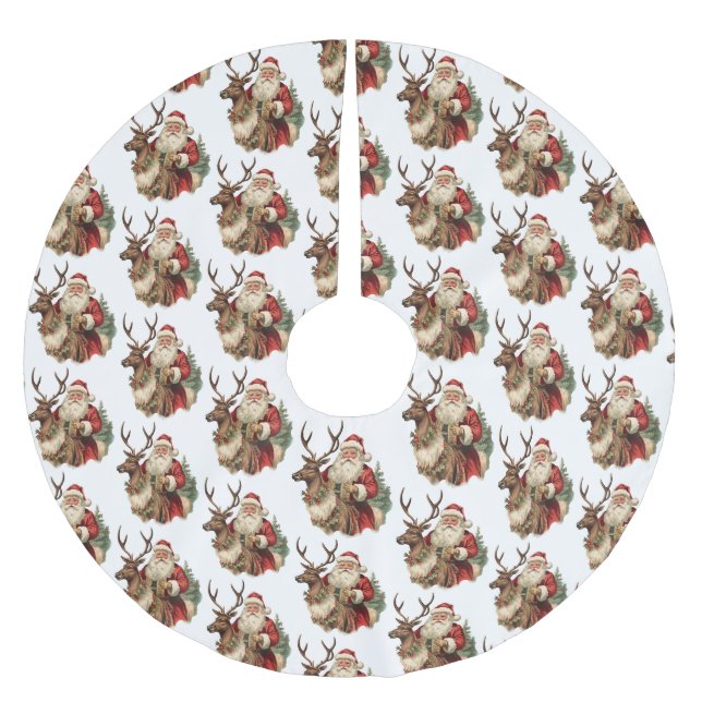 Retro Jultomten Riding a Reindeer Mönster Julgransmatta Borstad Polyester (Framsidan)