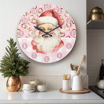 Retro Jultomten Rosa och vit jul Stor Klocka<br><div class="desc">Fira julsäsongen med vår Retro Jultomten Rosa och vit julklapp! Den här charmerande klockan har en nostalgisk Jultomten-design som ställs in mot snyggtens rosa och vit plaid-bakgrund, där vintagens charm kombineras med modern flair. Perfekt för att lägga till en festlig beröring i vardagsrummet, köket eller entryway. Den här klockan är...</div>