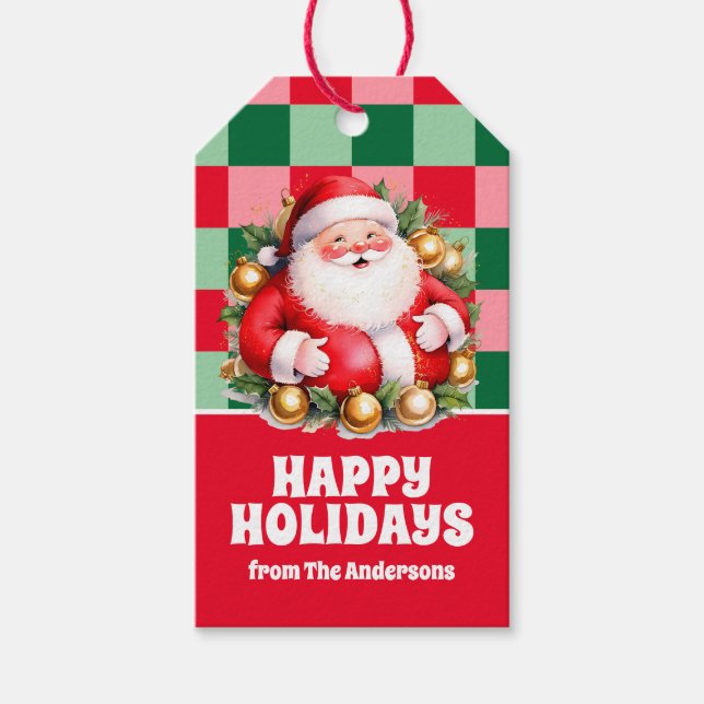 Retro Jultomten Tartan Play jul Presentetikett (Framsidan)