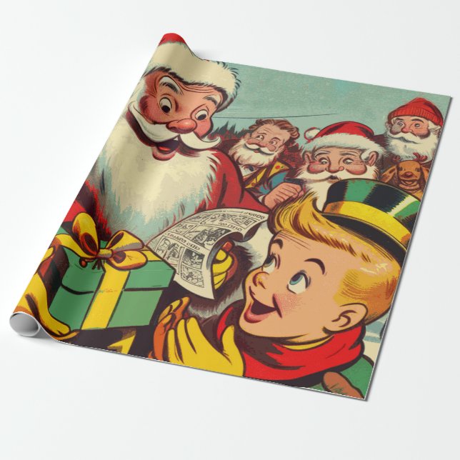 Retro Jultomten Tecknader Presentpapper (Utrullad)
