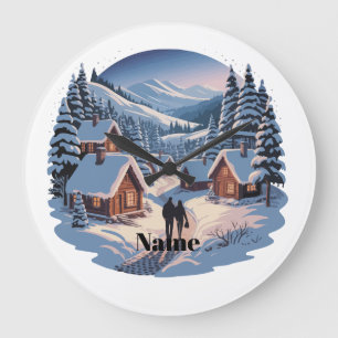 Retro julvinterby   90-tals vintagefäste stor klocka