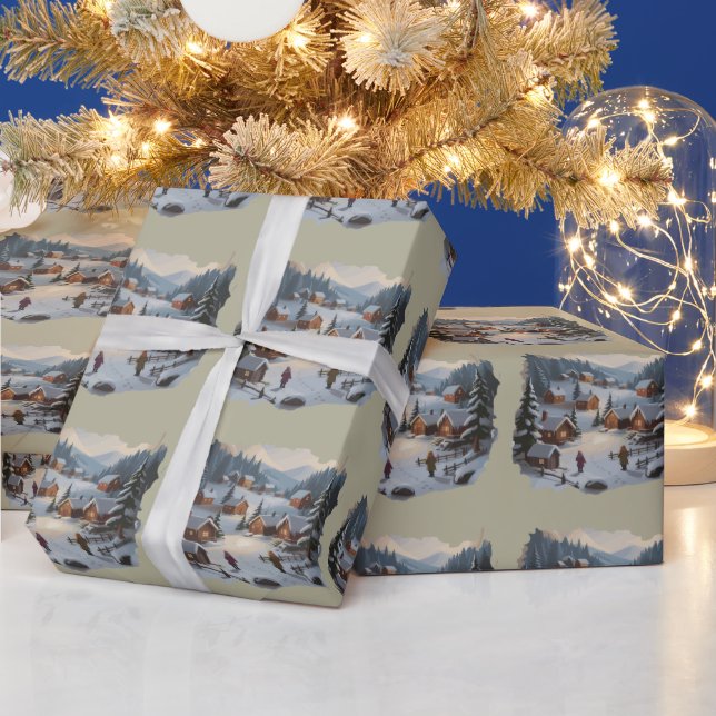 Retro-julvinterbyn 90 bergen Träd Presentpapper (Helgdagar)