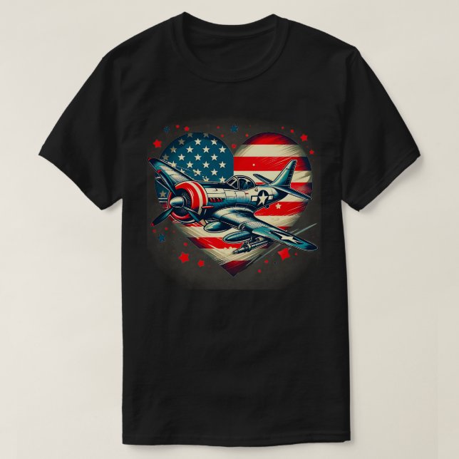 Retro July 4:e Fighter Jet-flygplanet Amerikanska  T Shirt (Design framsida)