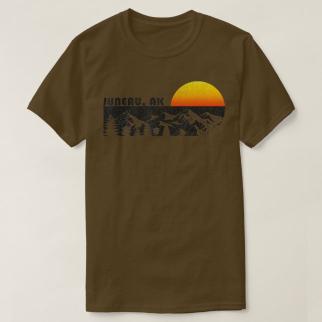 Retro Juneau Alaska Mountain Sunset TShirt T Shirt (Design framsida)