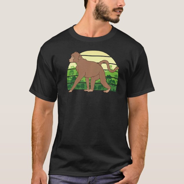 Retro Jungle Animal Wildlife Chimpanzee Monkey T Shirt (Framsida)