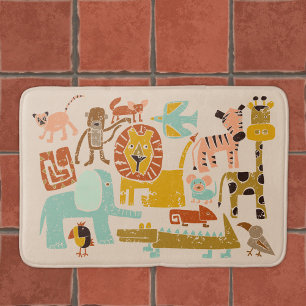 Retro Jungle Animals Cute Illustrated Badrumsmatta