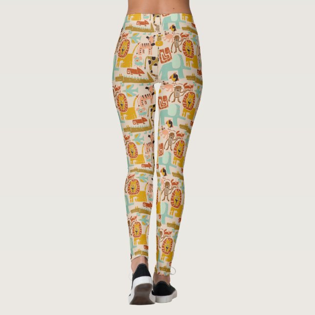 Retro Jungle Animals Cute Patterned Leggings (Baksida)