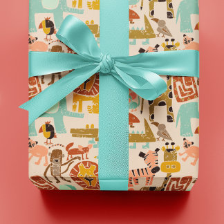 Retro Jungle Animals Cute Patterned Presentpapper