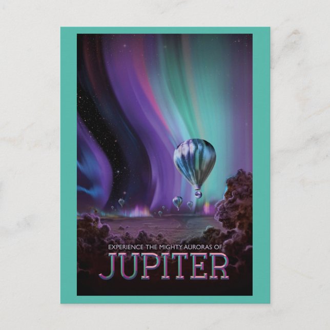 Retro Jupiter Aurora Space Travel Vykort (Framsida)