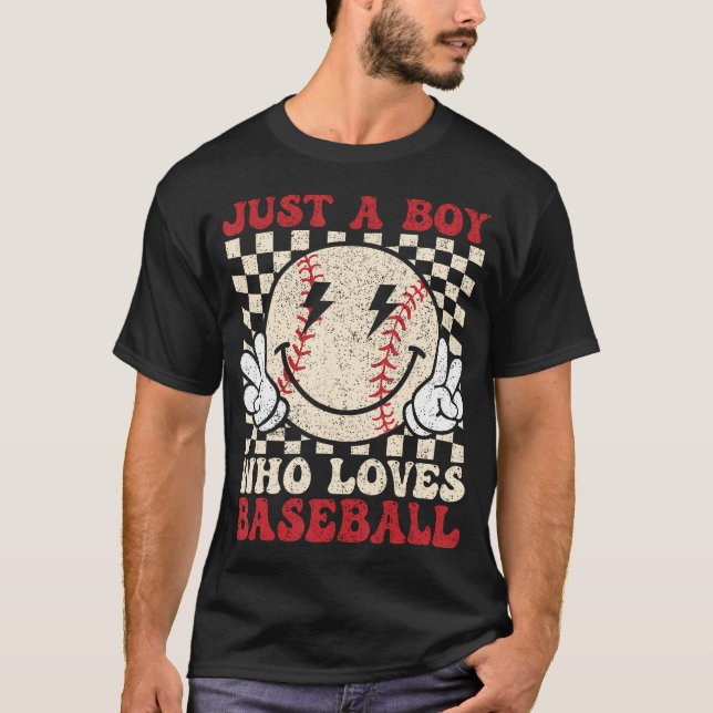 Retro Just A Boy Who Loves Baseball Baseball Lover T Shirt (Framsida)