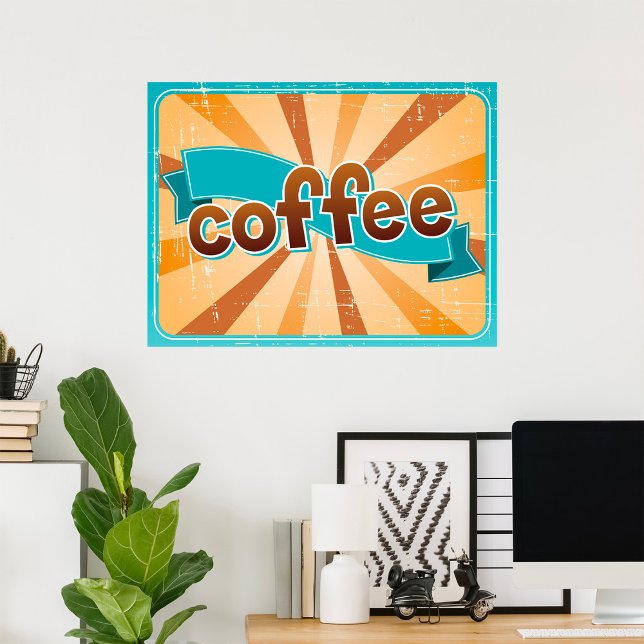 Retro Kafé Typografi Teal Brun Solstrålning Poster (Skapare uppladdad)