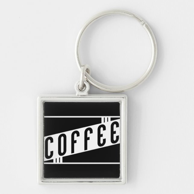 retro-kaffe fyrkantig silverfärgad nyckelring (Framsidan)