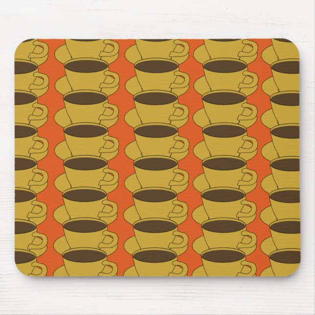 Retro kaffe koppar på orange mousepad musmatta (Framsidan)