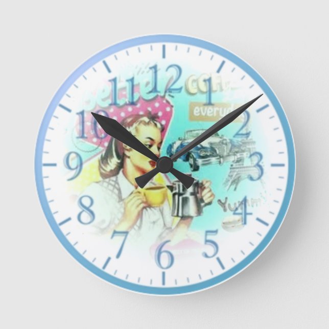 Retro-kaffeflicka, väggklocka (Framsida)