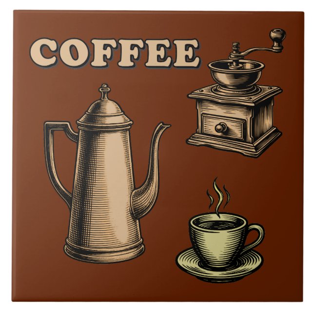 Retro kaffekafé mönster kakelplatta (Framsidan)