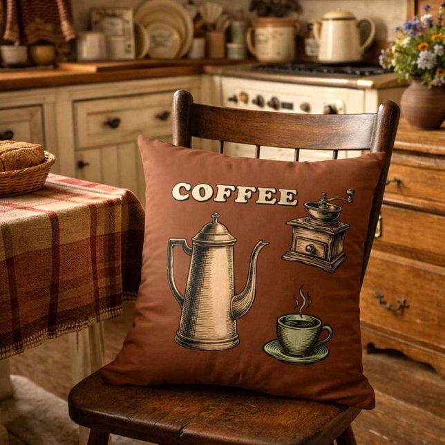 Retro kaffekafé mönster kudde (Skapare uppladdad)