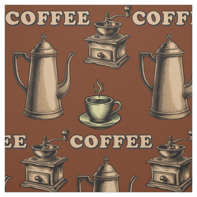 Retro kaffekafé mönster tyg (Provkarta)