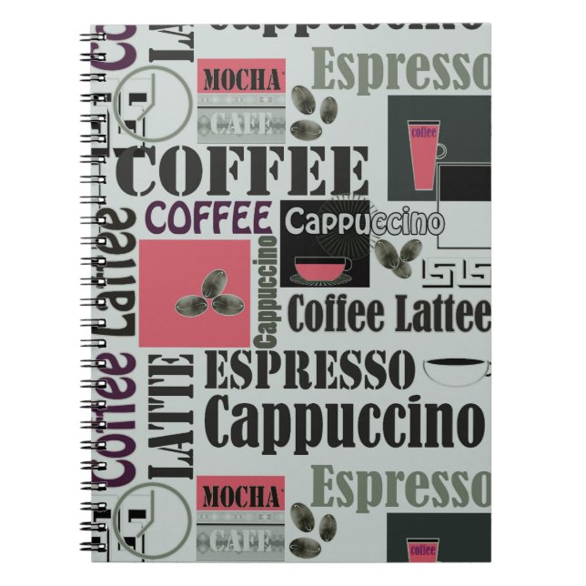 retro kaffekök mönster för espresso latte  anteckningsbok (Framsidan)