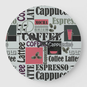 retro kaffekök mönster för espresso latte stor klocka