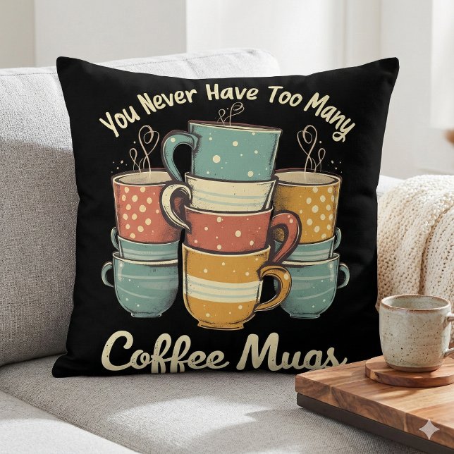 Retro Kaffemuggstack Vintage Design Kudde (Retro Coffee Mug Stack Vintage Design Throw Pillow Mockup A)