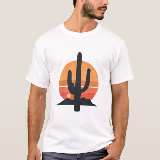 Retro Kaktus Vor Sonnenuntergang In Der Wüste T Shirt