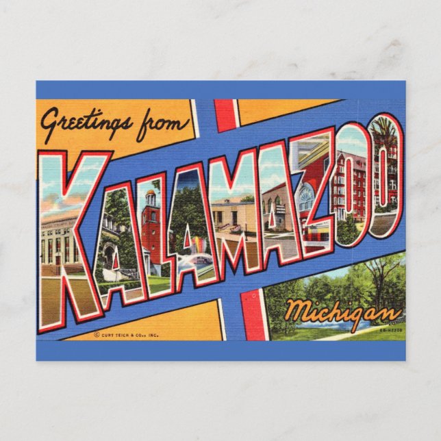 Retro Kalamazoo Michigan Hälsning Vykort (Framsida)