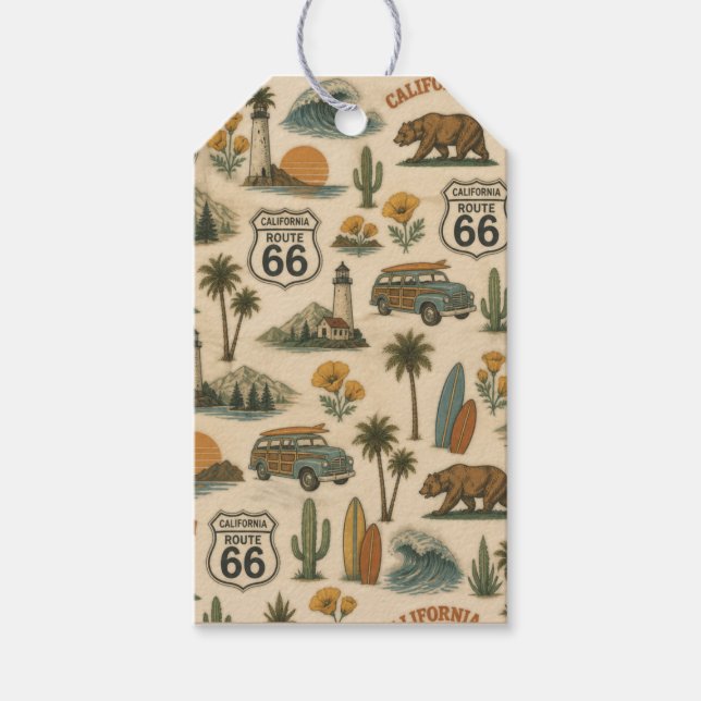 Retro Kalifornien Route 66 Kustcharme Presentetikett (Framsidan)