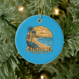Retro Kalifornien Solnedgång Strand Scen Julgransprydnad Keramik