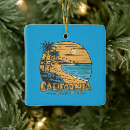 Retro Kalifornien Solnedgång Strand Scen Julgransprydnad Keramik