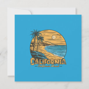 Retro Kalifornien Solnedgång Strand Scen Julkort