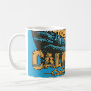 Retro Kalifornien Solnedgång Strand Scen Kaffemugg