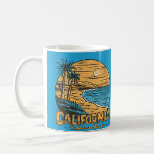 Retro Kalifornien Solnedgång Strand Scen Kaffemugg