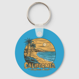 Retro Kalifornien Solnedgång Strand Scen Nyckelring