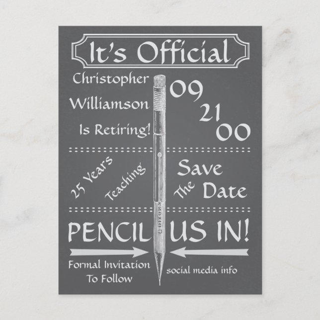 Retro-kalkyltavla Pensionering Spara Datum Fest Meddelande Vykort (Framsida)