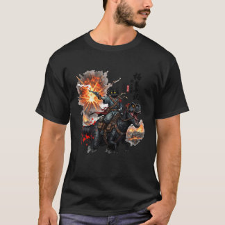 Retro kalligrafi katt dinosaurie vulkanutbrott A T Shirt