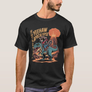 Retro kalligrafi katt dinosaurie vulkanutbrott A T Shirt