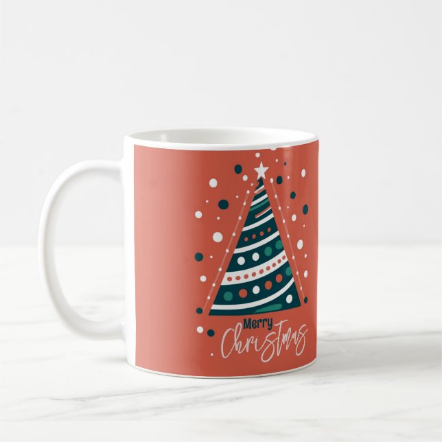 Retro-kalligrafi-minimalist God jul träd Kaffemugg (Vänster)
