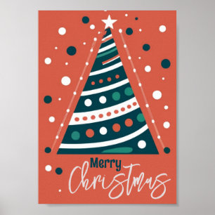 Retro-kalligrafi-minimalist God jul träd Poster