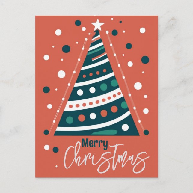 Retro-kalligrafi-minimalist God jul träd Vykort (Framsida)